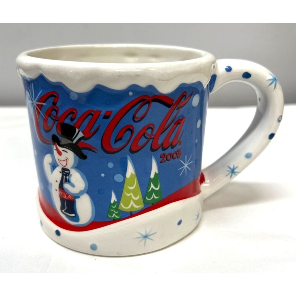 Vintage 2003 Coca-Cola Holiday Mug With Snowman & Trees Design